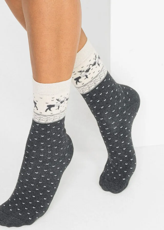 Calcetines térmicos (3 unidades) con algodón orgánico y etiqueta para regalo Gris jaspeado