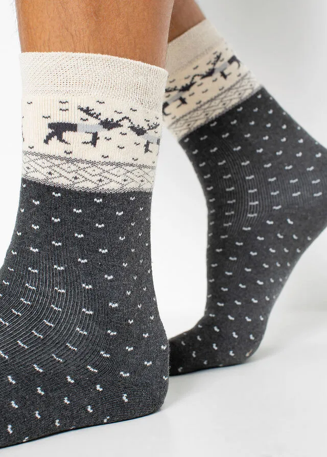 Calcetines térmicos (3 unidades) con algodón orgánico y etiqueta para regalo Gris jaspeado