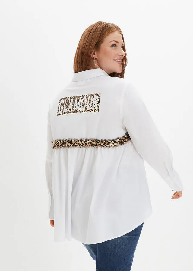 Camisa Blanco con estampado de leopardo