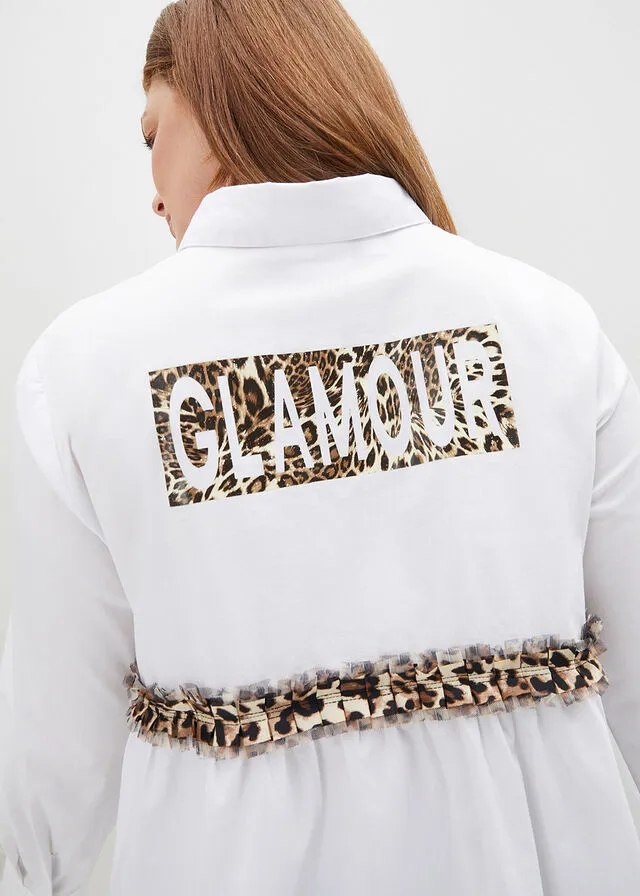 Camisa Blanco con estampado de leopardo