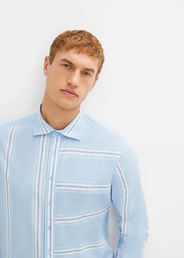 CAMISA DE MANGA LARGA AZUL CLAROAZUL PROVENZALBLANCO RAYAS VERTICALES