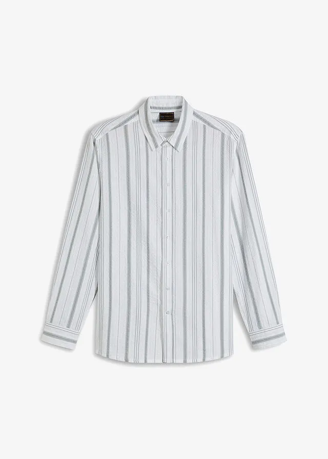 CAMISA DE MANGA LARGA BLANCOGRIS PLATA DE RAYAS VERTICALES