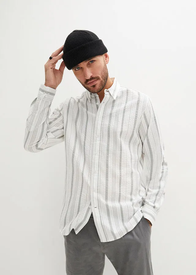 CAMISA DE MANGA LARGA BLANCOGRIS PLATA DE RAYAS VERTICALES