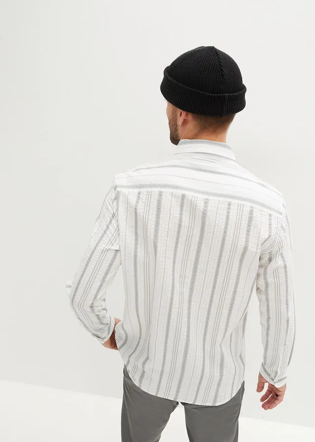 CAMISA DE MANGA LARGA BLANCOGRIS PLATA DE RAYAS VERTICALES