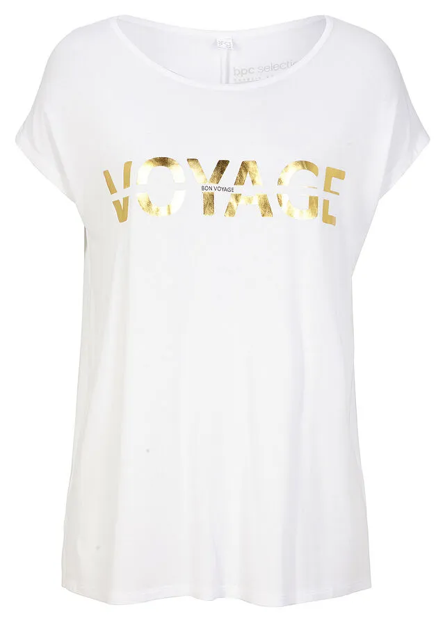 CAMISA LARGA CON ESTAMPADO METáLICO BLANCODORADO