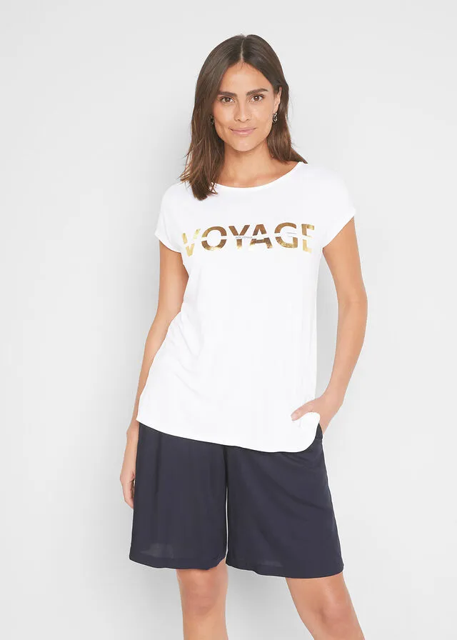 CAMISA LARGA CON ESTAMPADO METáLICO BLANCODORADO