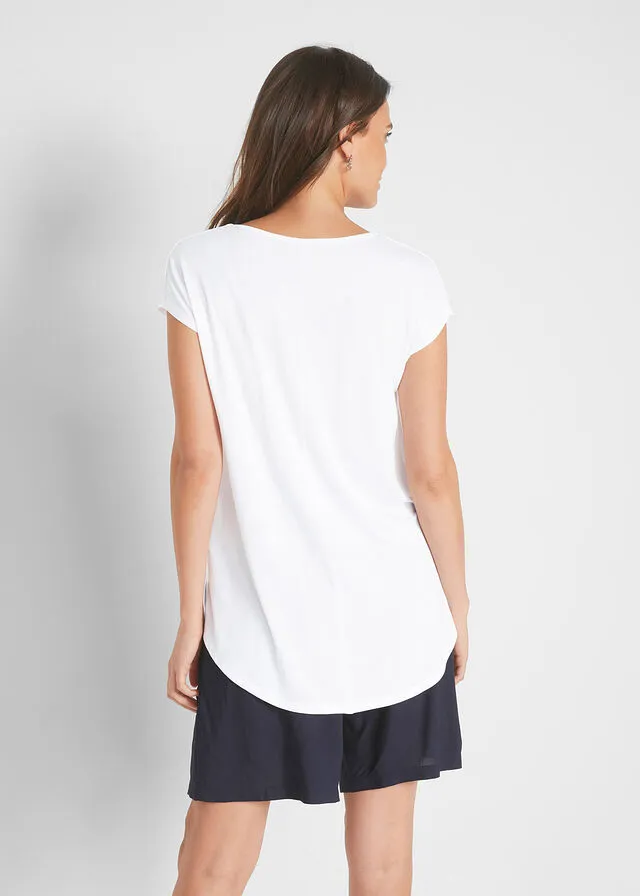 CAMISA LARGA CON ESTAMPADO METáLICO BLANCODORADO