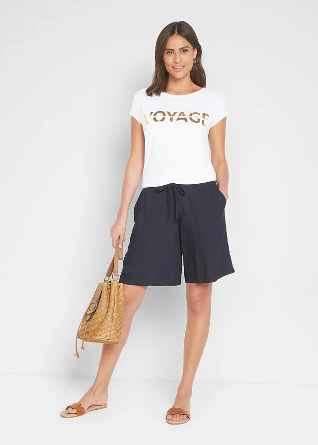 CAMISA LARGA CON ESTAMPADO METáLICO BLANCODORADO