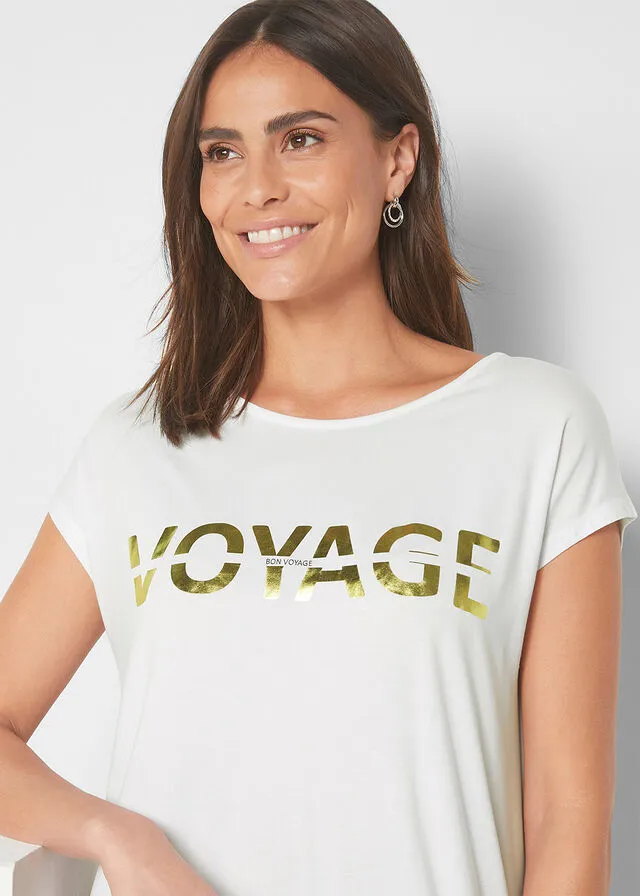 CAMISA LARGA CON ESTAMPADO METáLICO BLANCODORADO