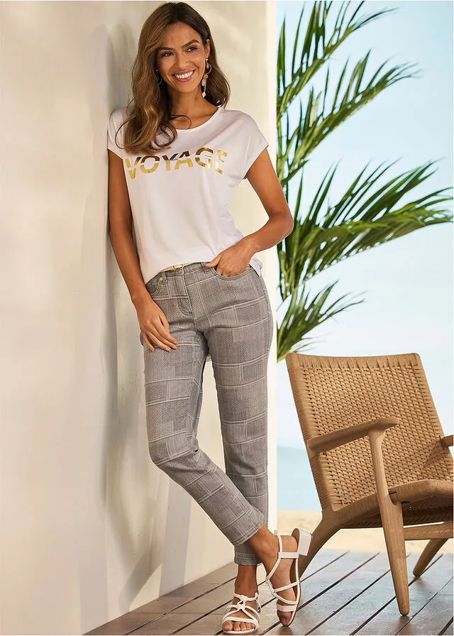 CAMISA LARGA CON ESTAMPADO METáLICO BLANCODORADO
