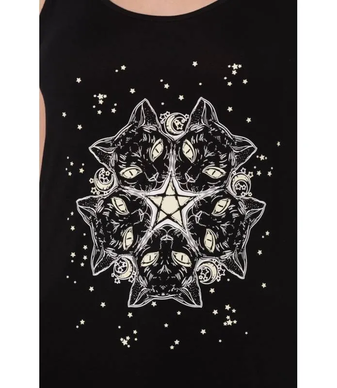Camiseta Asas Negra Esotericat Larga Gatos Negros TP1367 Banned