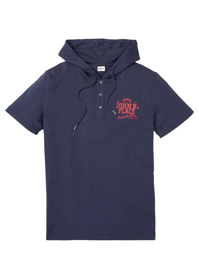 Camiseta con capucha Azul marino estampado