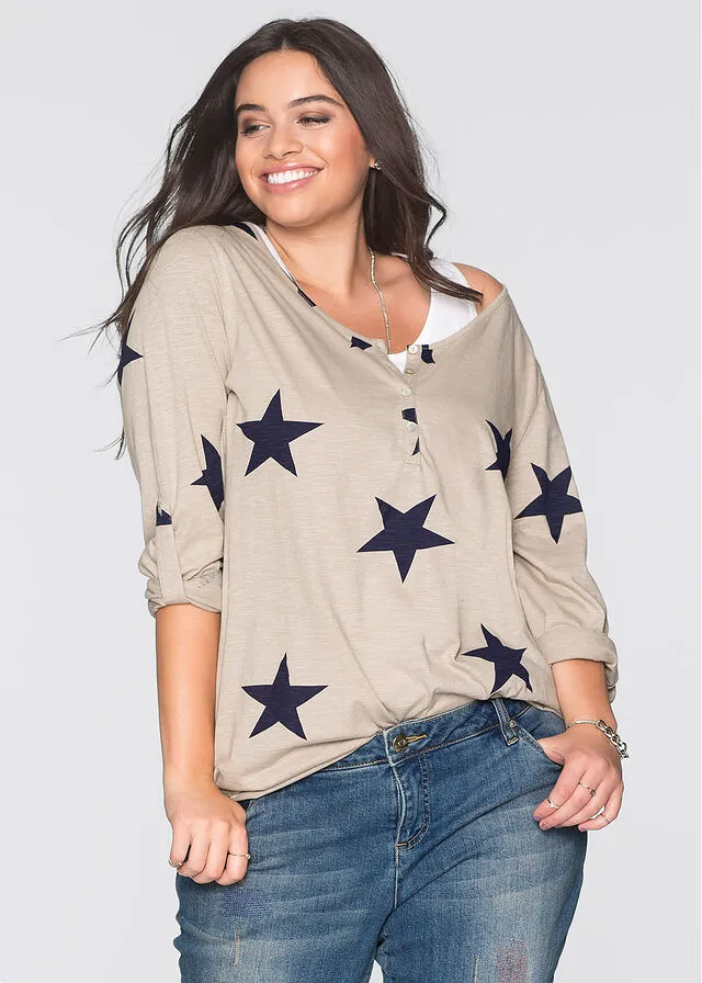 CAMISETA CON ESTAMPADO DE ESTRELLAS BEIGEAZUL