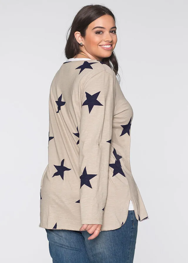 CAMISETA CON ESTAMPADO DE ESTRELLAS BEIGEAZUL