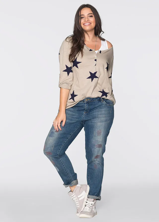 CAMISETA CON ESTAMPADO DE ESTRELLAS BEIGEAZUL