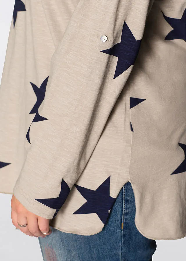 CAMISETA CON ESTAMPADO DE ESTRELLAS BEIGEAZUL