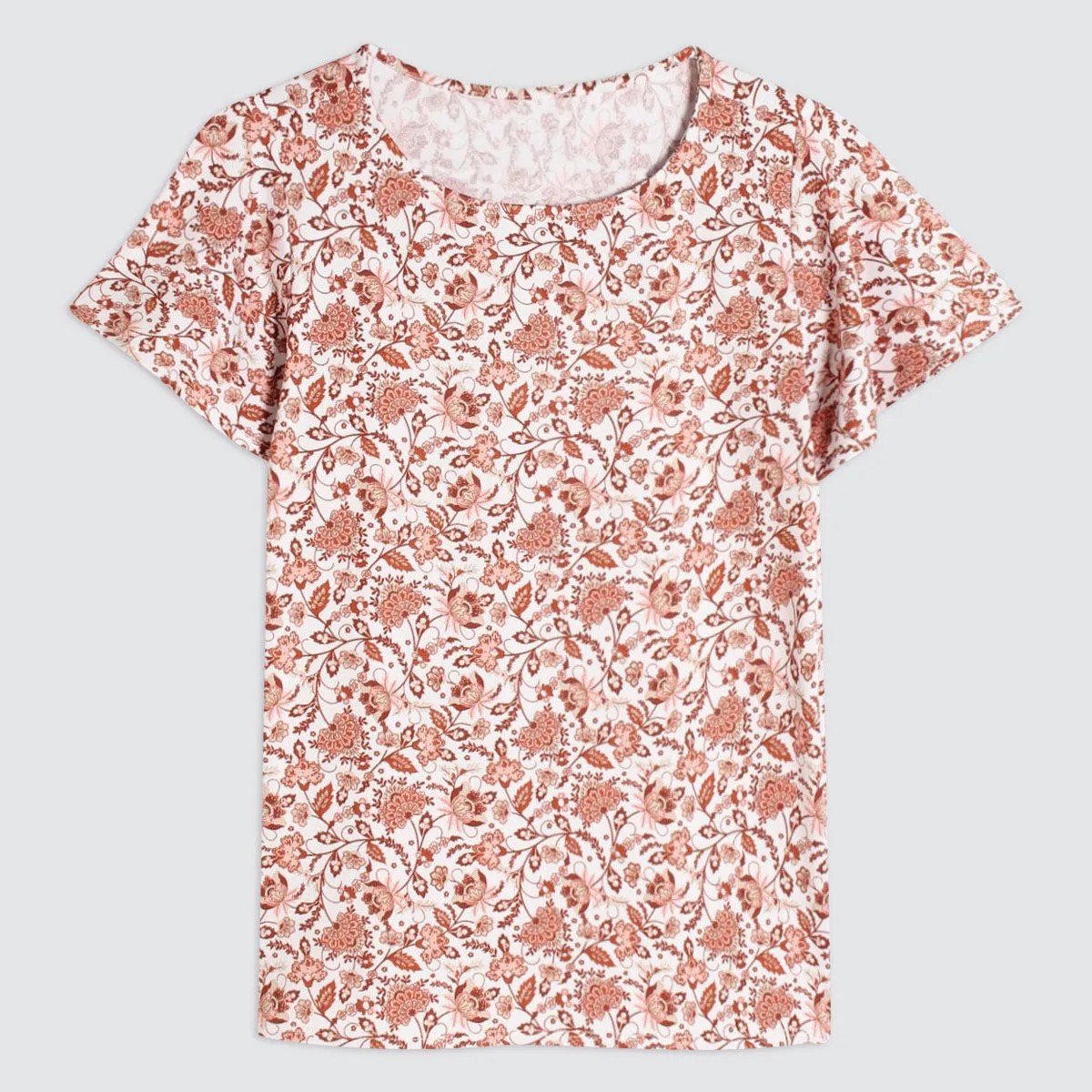 Camiseta Con Estampado Rojo De Flores