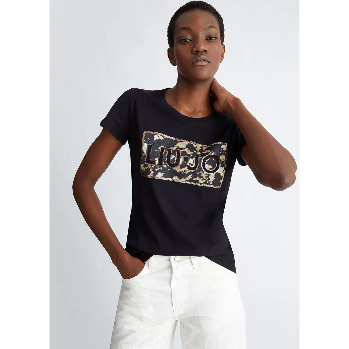 Camiseta con estampado y lentejuelas