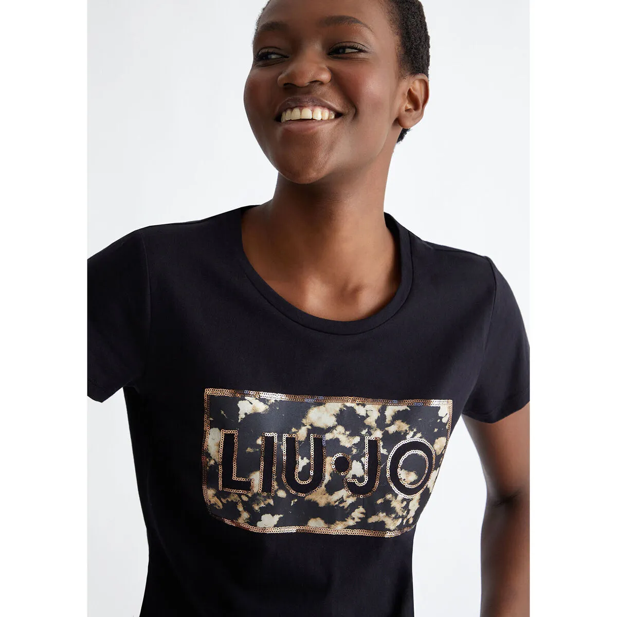 Camiseta con estampado y lentejuelas