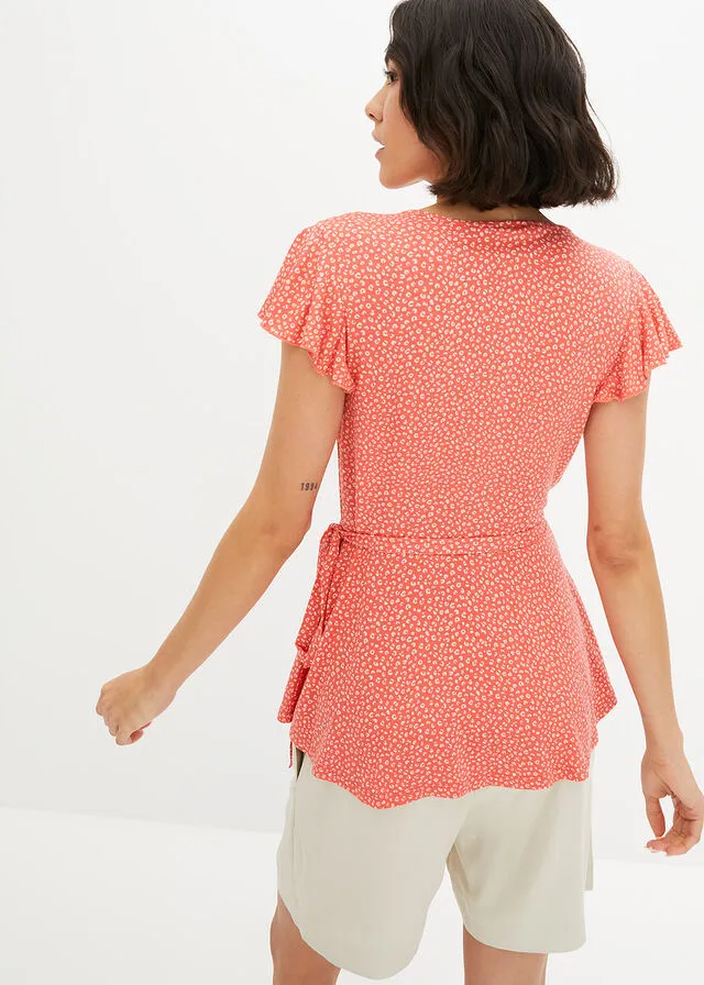 Camiseta cruzada Coral de lunares