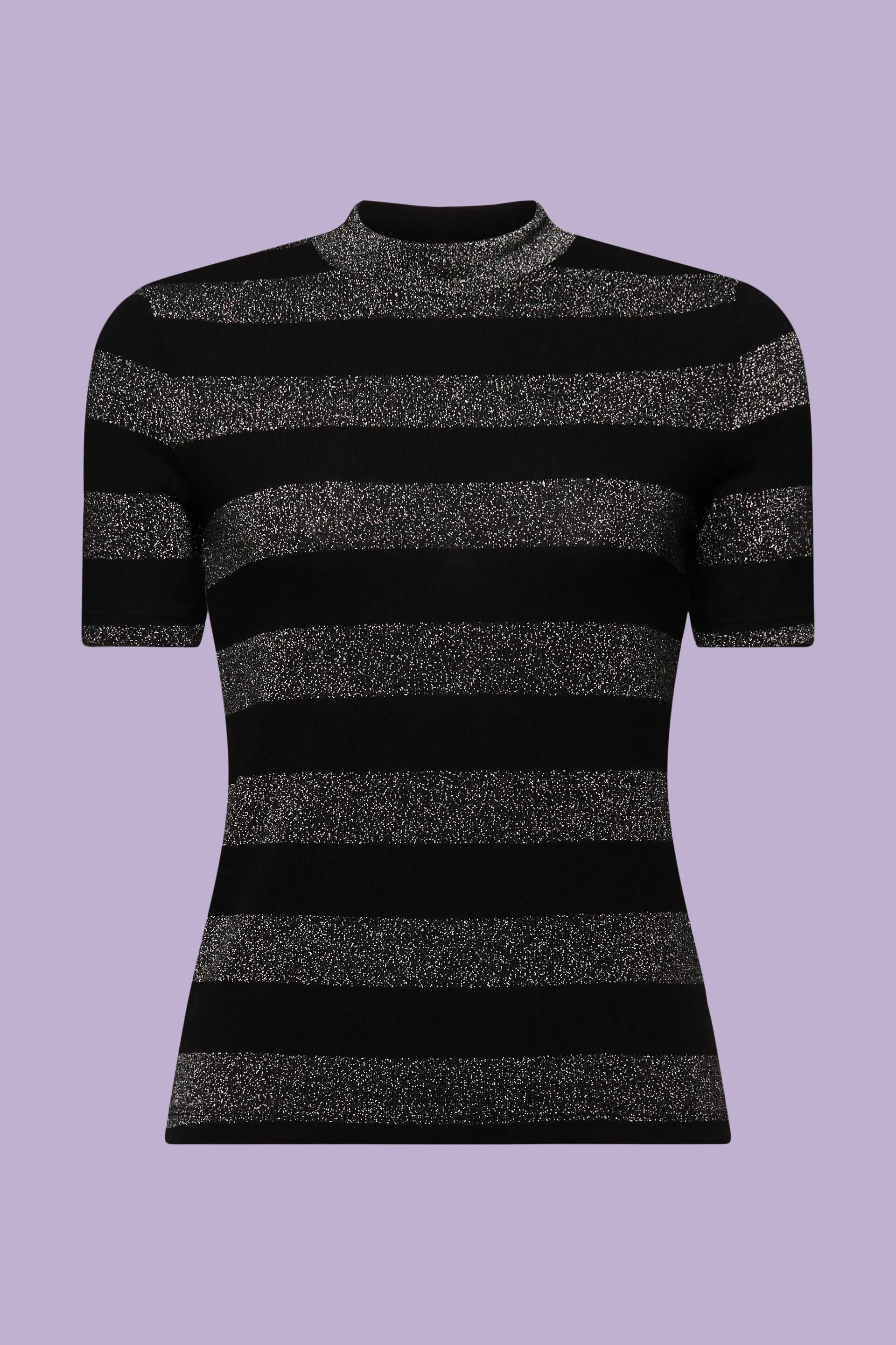 Camiseta de cuello alto con rayas brillantes