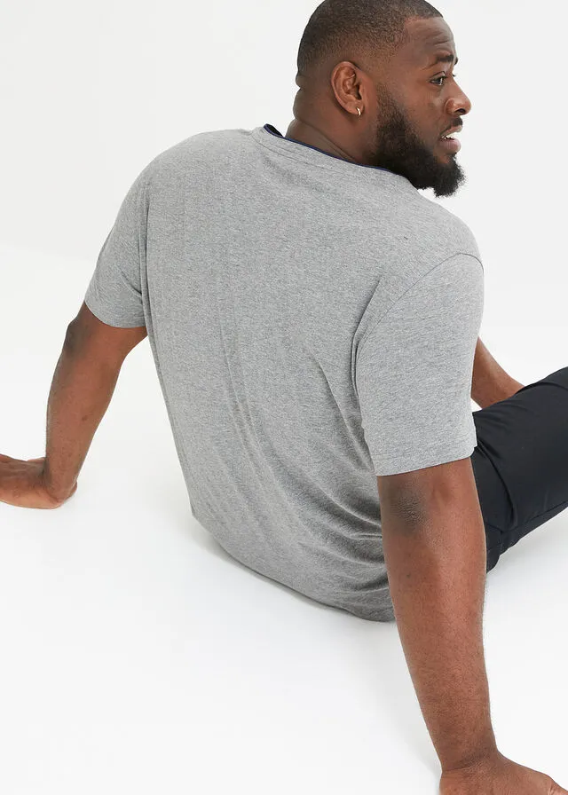 Camiseta de manga corta con cuello henley y estampado Gris jaspeado estampado