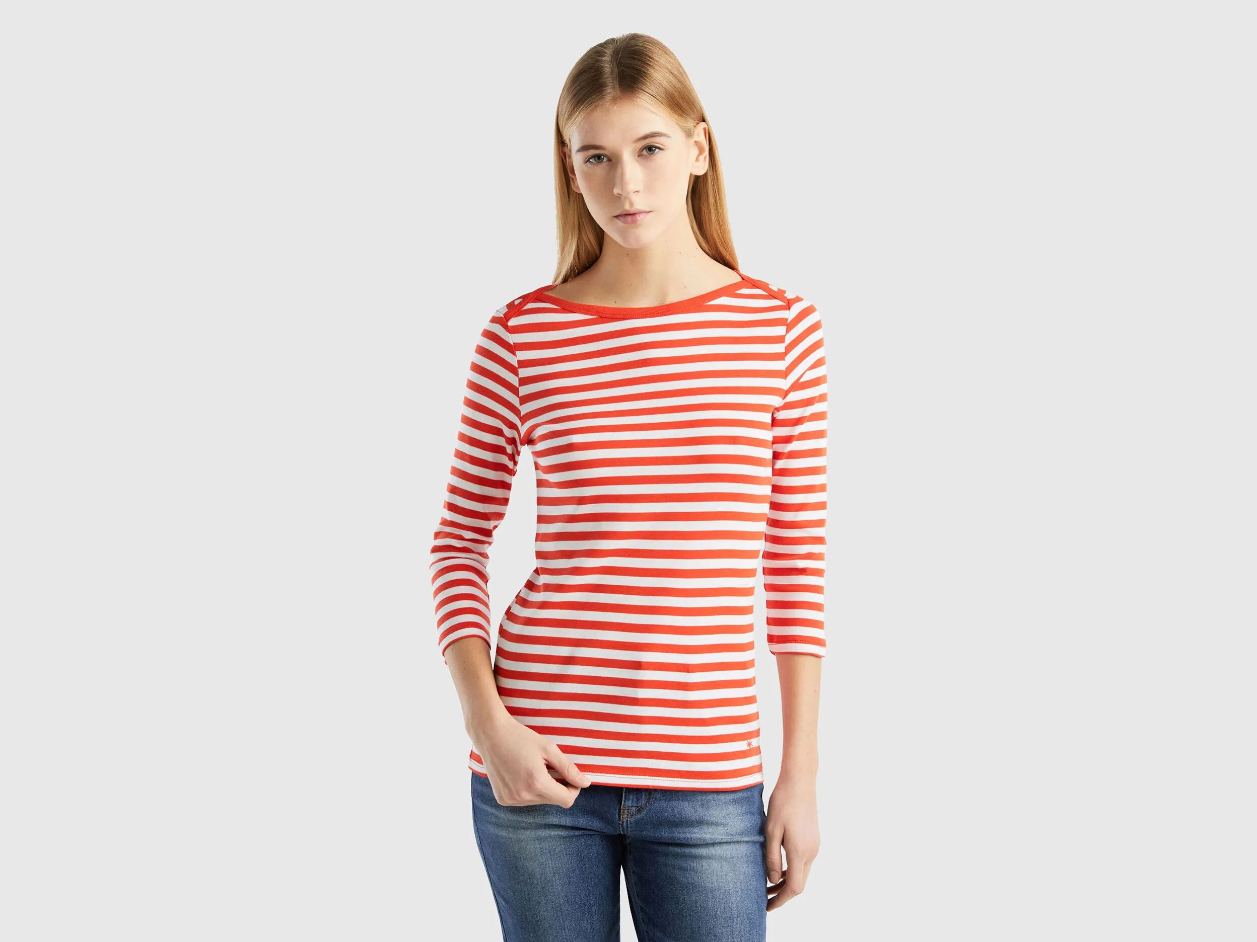 Camiseta de manga francesa de rayas de 100 % algodón