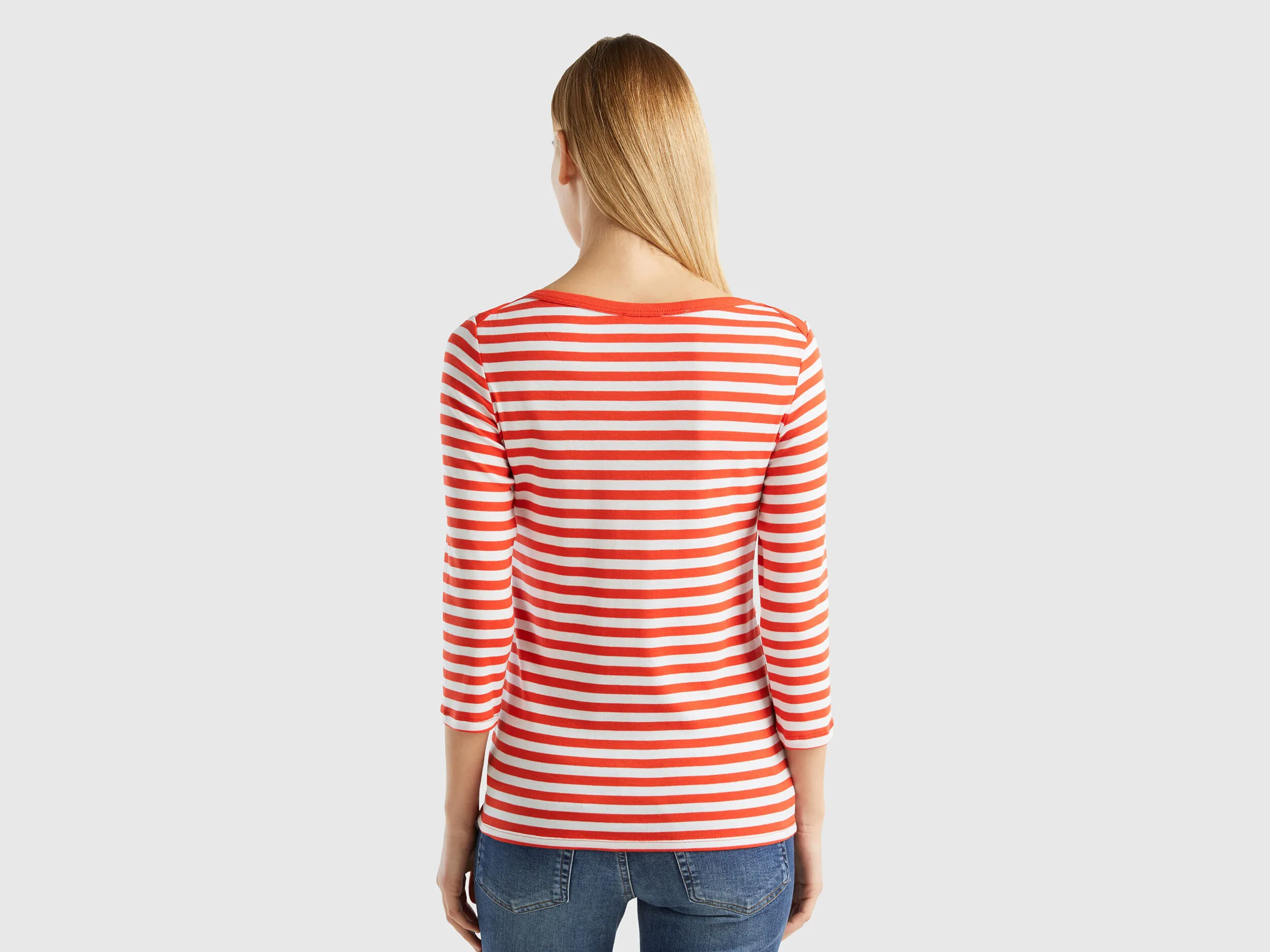 Camiseta de manga francesa de rayas de 100 % algodón