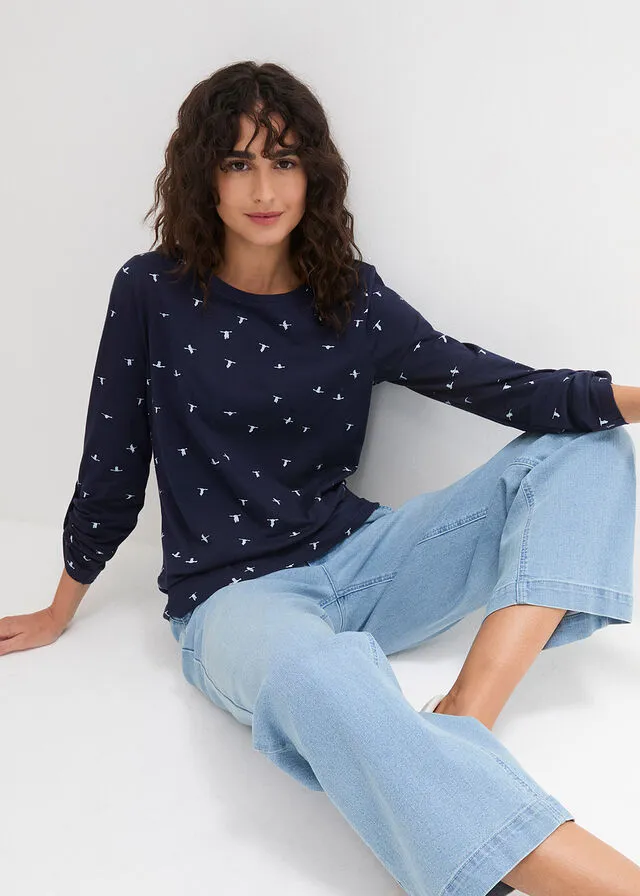 Camiseta de manga larga con estampado Azul oscuro estampado