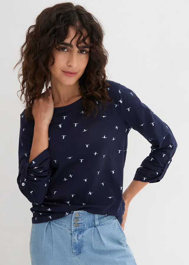 Camiseta de manga larga con estampado Azul oscuro estampado