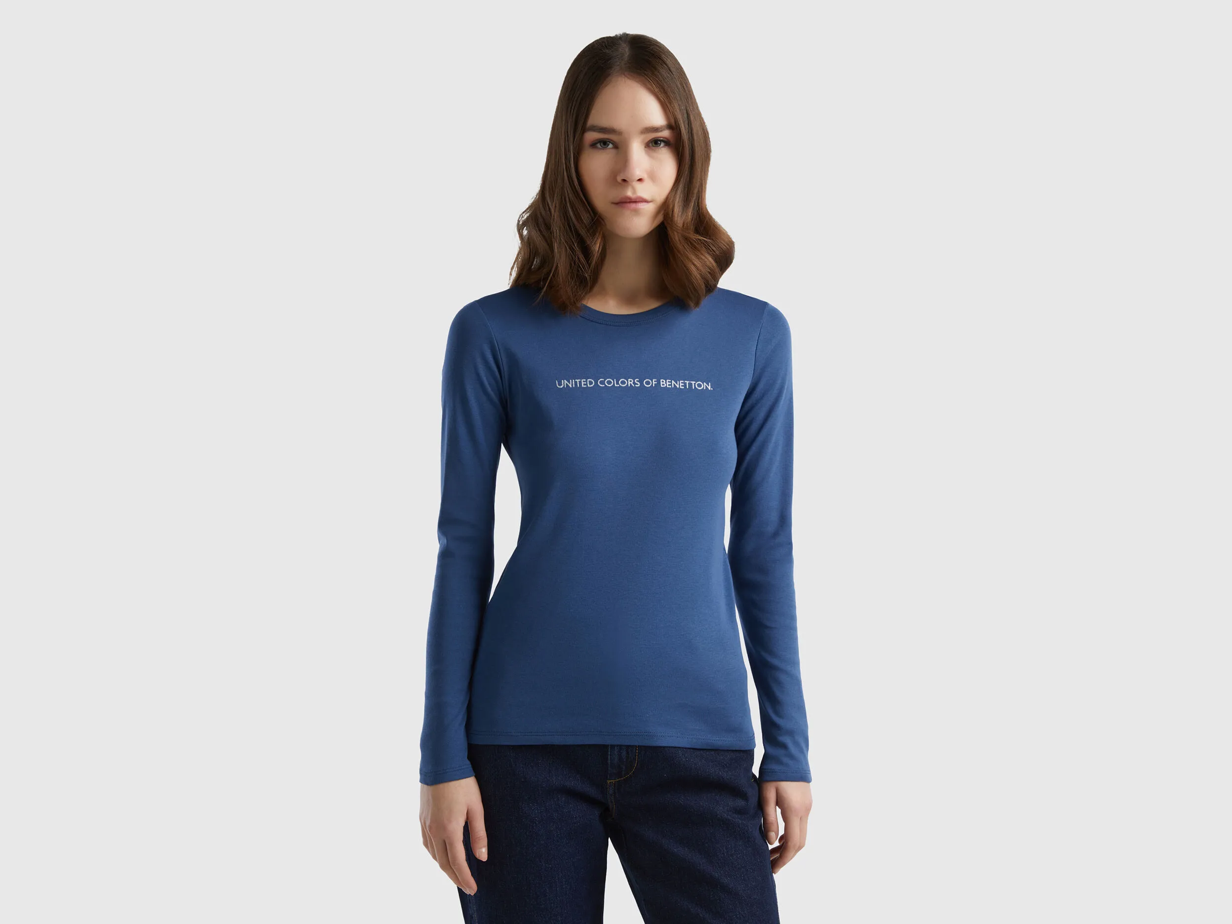 Camiseta de manga larga de 100 % algodón azul