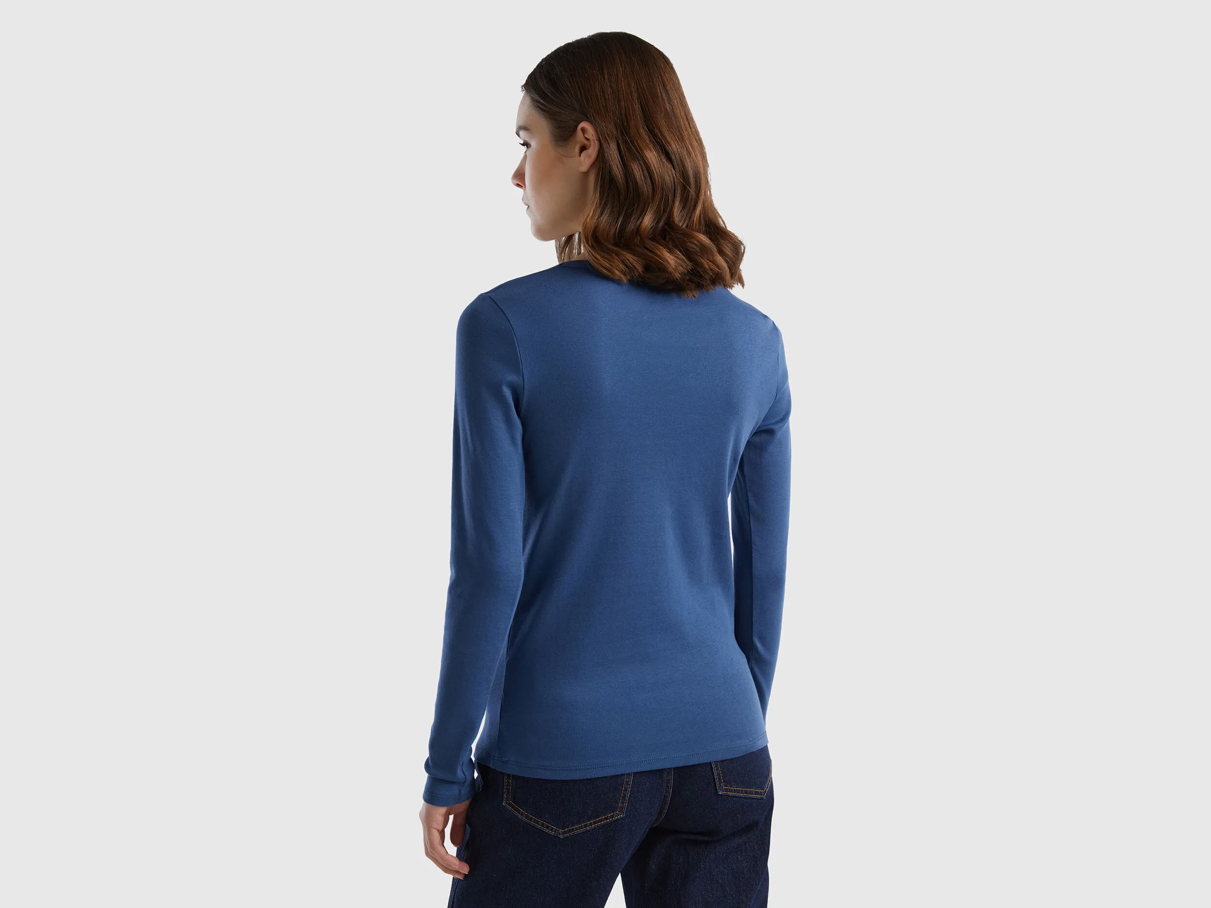 Camiseta de manga larga de 100 % algodón azul