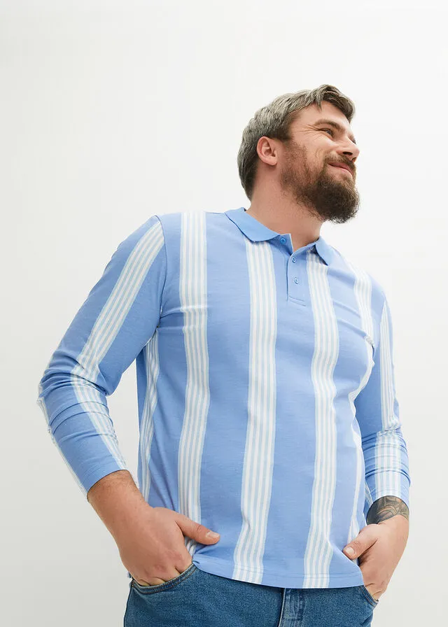 Camiseta de tipo polo azul provenzal rayas verticales