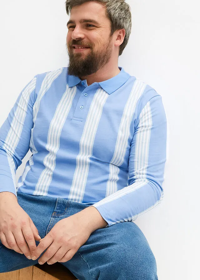 Camiseta de tipo polo azul provenzal rayas verticales