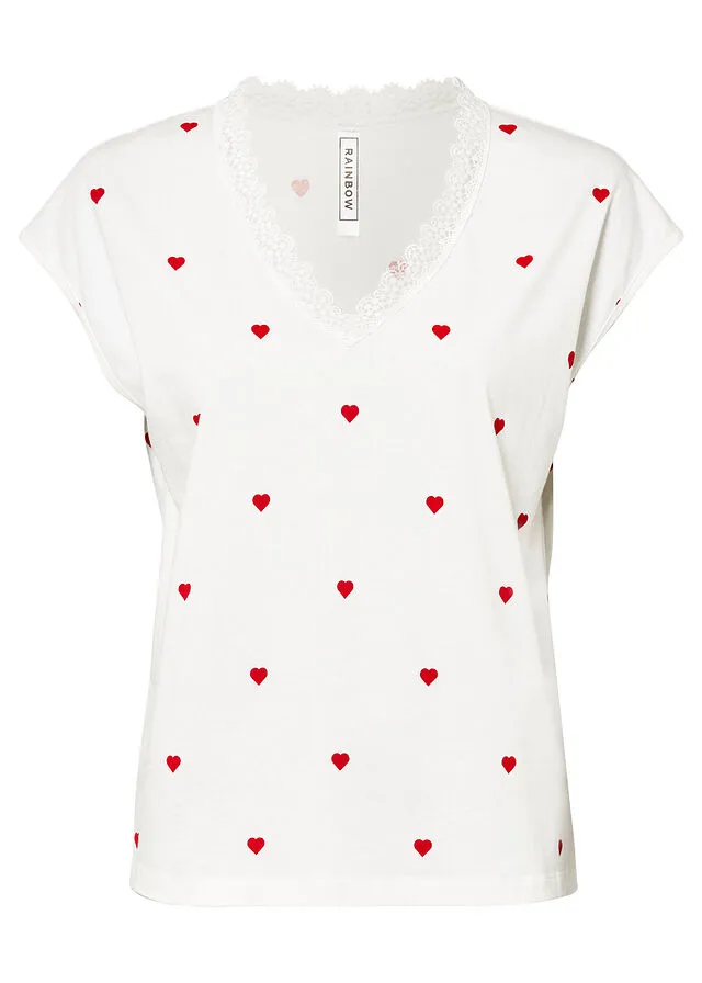 Camiseta estampada con encaje Blanco lana estampado