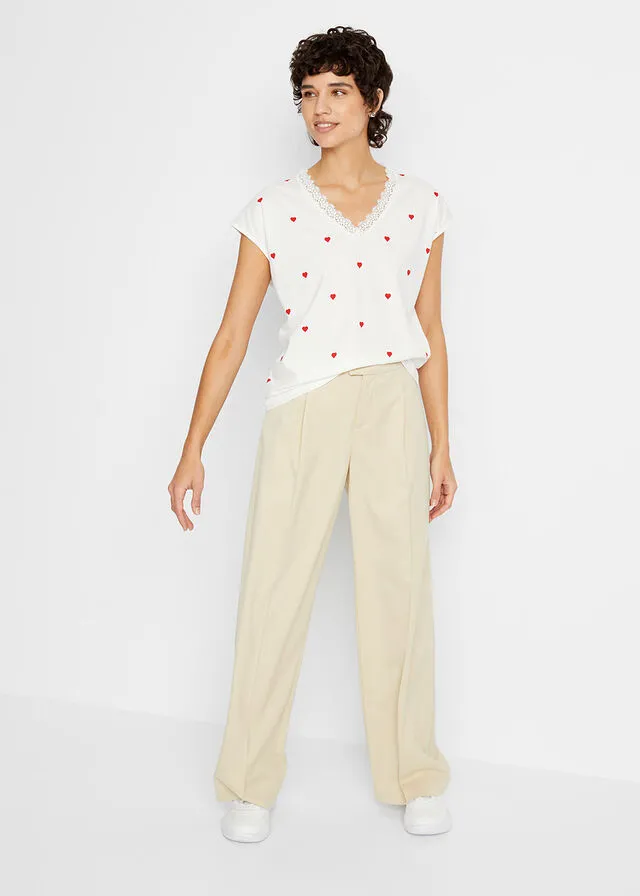 Camiseta estampada con encaje Blanco lana estampado