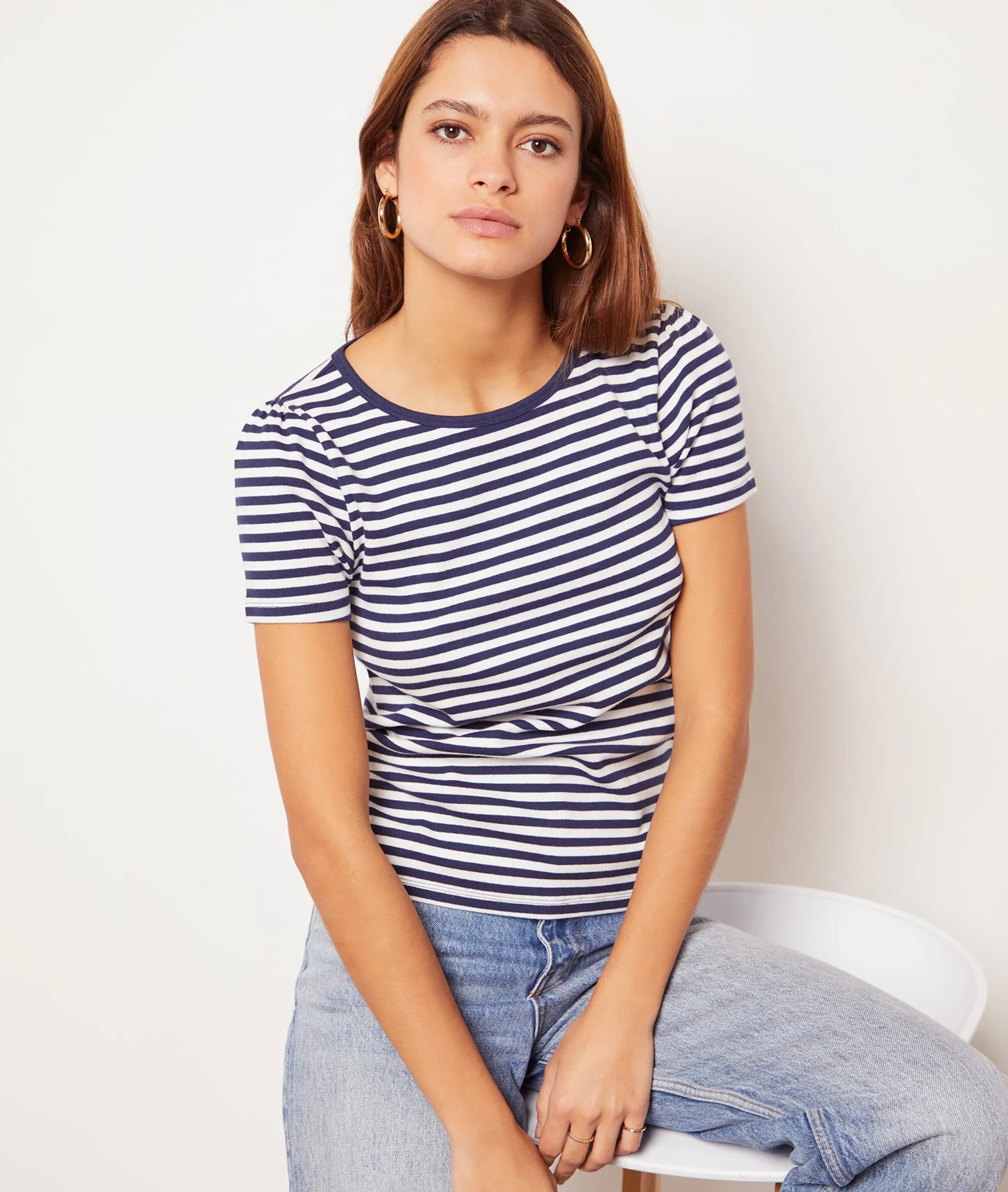 CAMISETA ESTAMPADO DE RAYAS RAY ECRU  ETAM