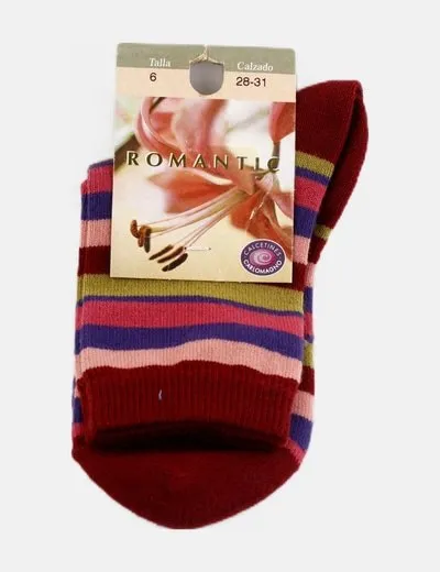 Carlomagno Calcetín granate estampado rayas