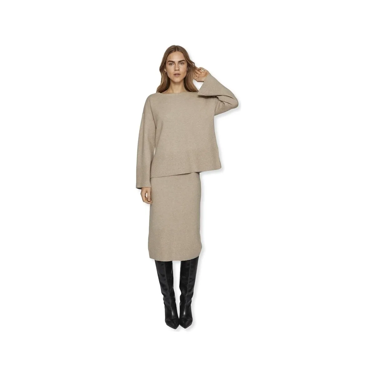 CASSIE BOATNECK KNIT L/S  NATURAL MELANGE