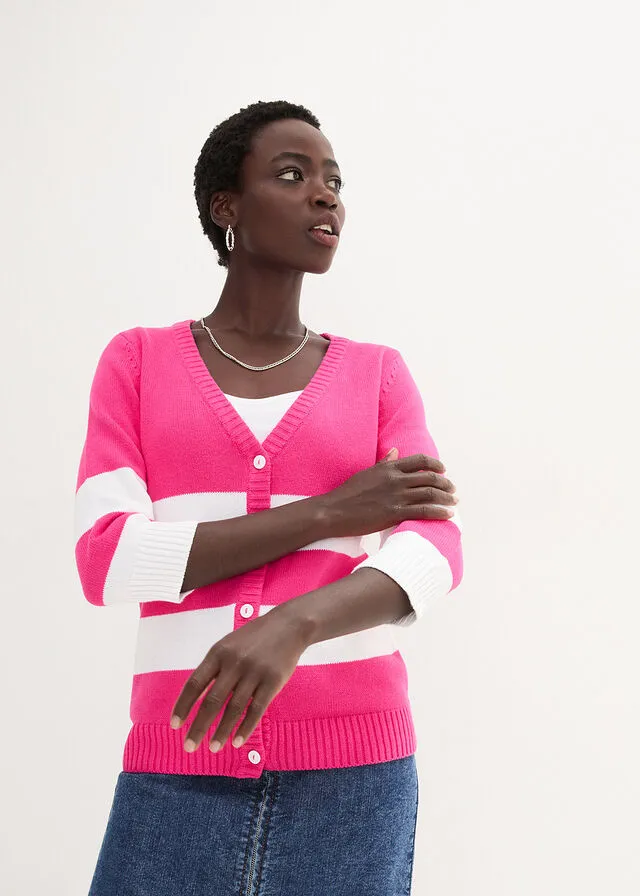 CHAQUETA DE PUNTO CON RAYAS PINK LADY BLANCO DE RAYAS