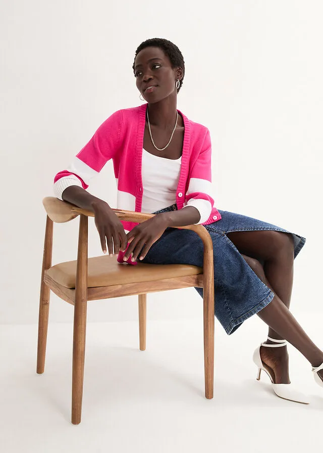 CHAQUETA DE PUNTO CON RAYAS PINK LADY BLANCO DE RAYAS