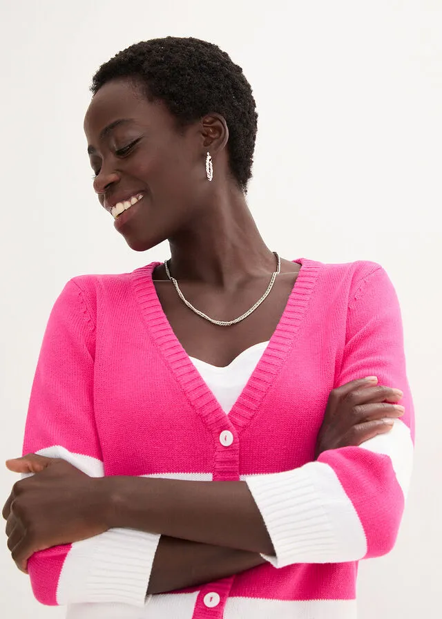 CHAQUETA DE PUNTO CON RAYAS PINK LADY BLANCO DE RAYAS