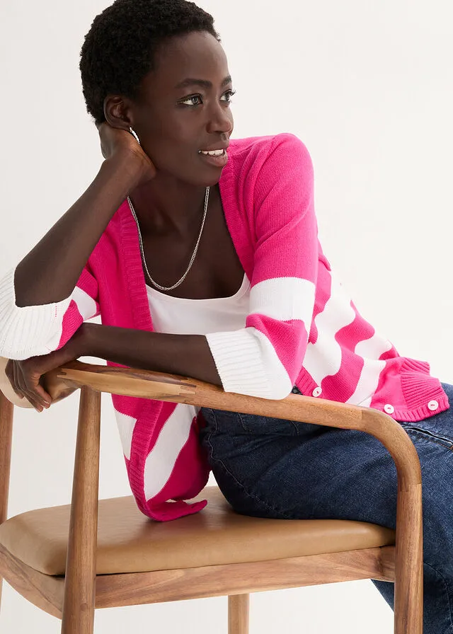 CHAQUETA DE PUNTO CON RAYAS PINK LADY BLANCO DE RAYAS
