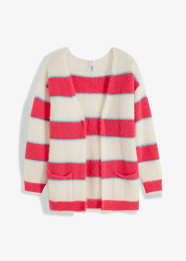 CHAQUETA DE PUNTO HOLGADA ROSABEIGECELESTE DE RAYAS HORIZONTALES