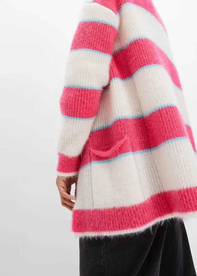 CHAQUETA DE PUNTO HOLGADA ROSABEIGECELESTE DE RAYAS HORIZONTALES