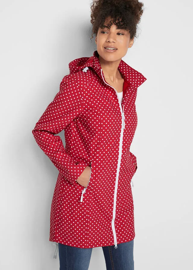 Chaqueta larga de Softshell Rojo de lunares
