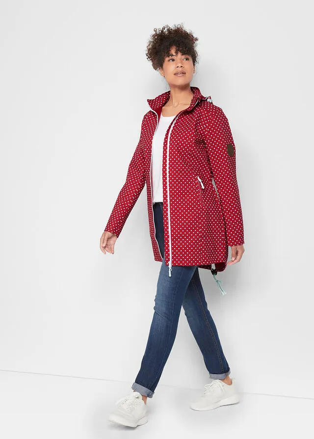 Chaqueta larga de Softshell Rojo de lunares