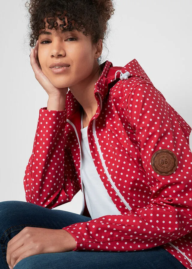 Chaqueta larga de Softshell Rojo de lunares