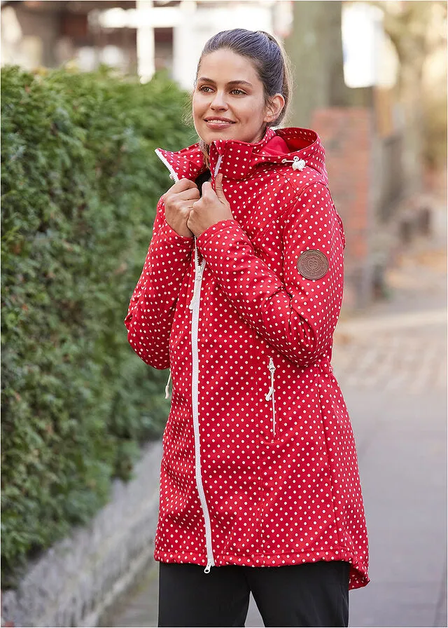 Chaqueta larga de Softshell Rojo de lunares