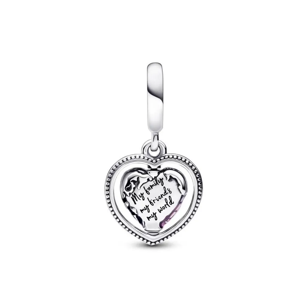 Charm Colgante en plata de ley Corazón Giratorio Familia Pandora